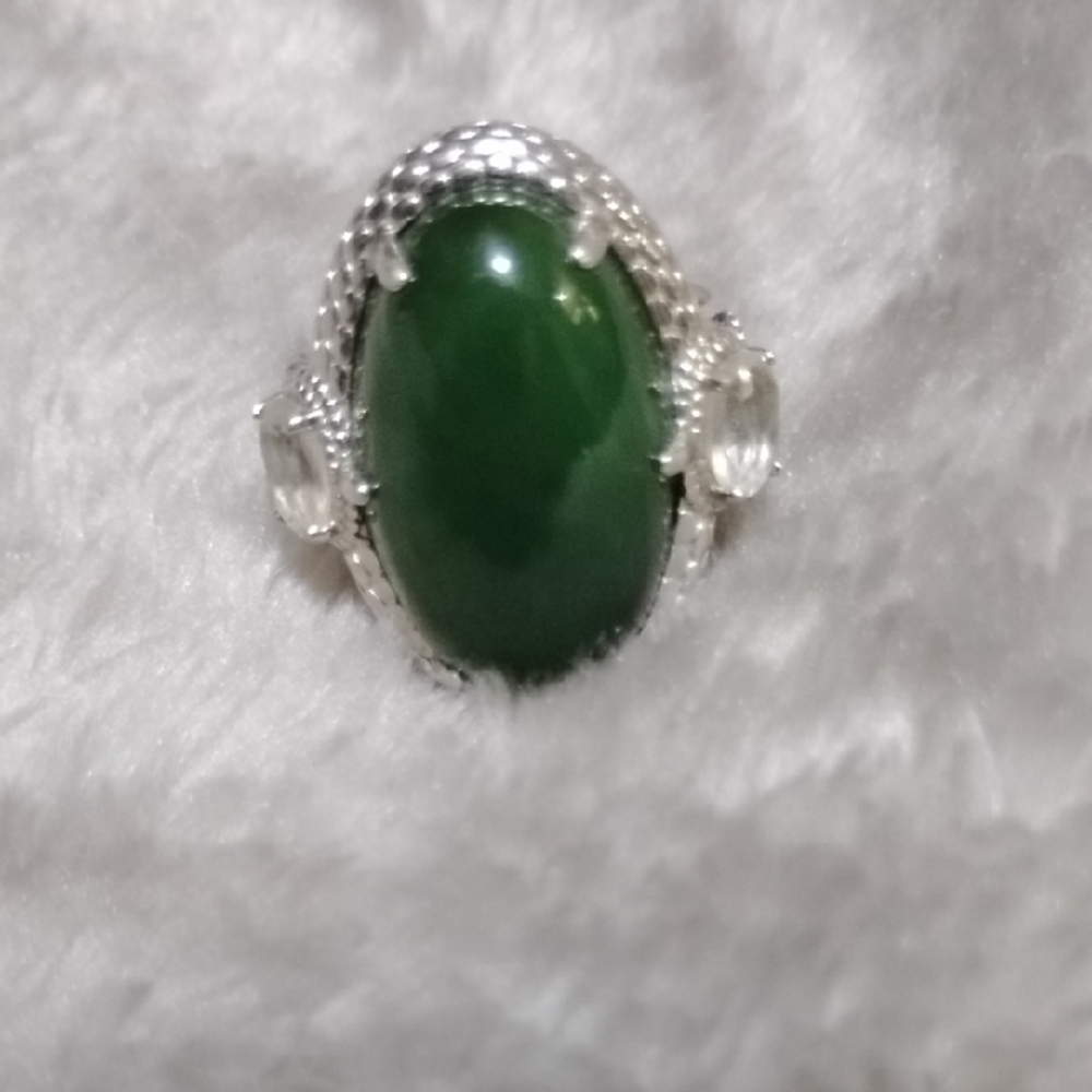 Elegant Green Malichite Stone Sterling Silver Ring Size 7 Or 8